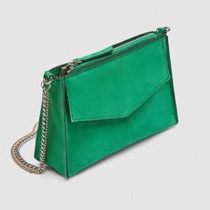 Zara Green Leather Crossbody Bag with Chains